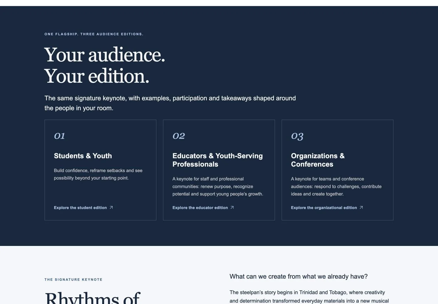 Dejehan Hamilton website content section showing the current information hierarchy
