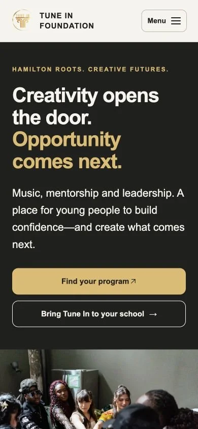 Current Tune In Foundation responsive mobile homepage