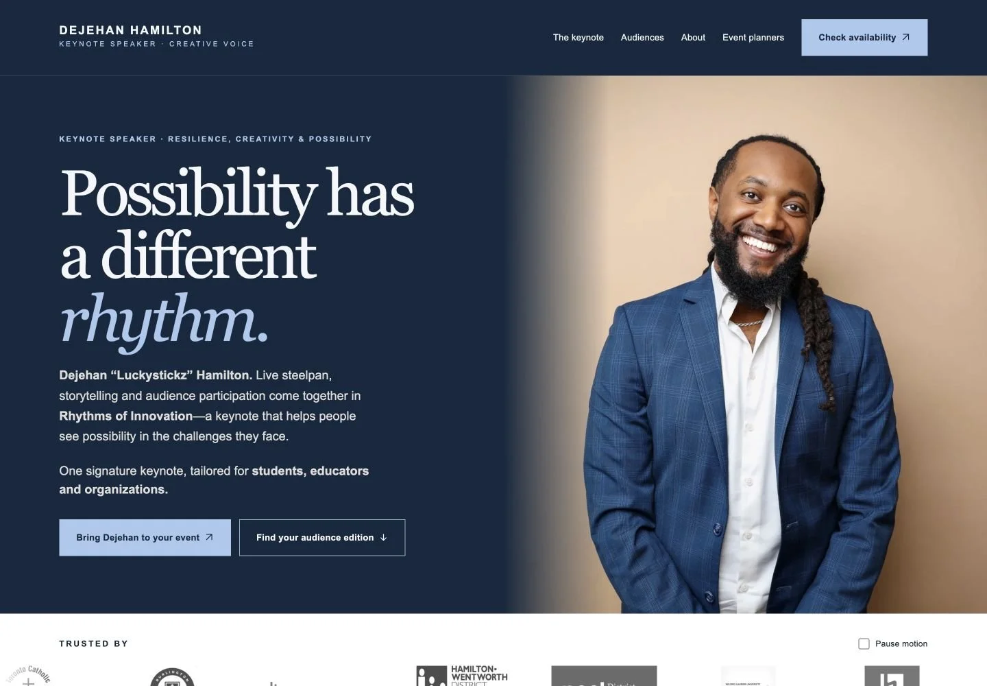 Current Dejehan Hamilton homepage, captured October 5, 2026