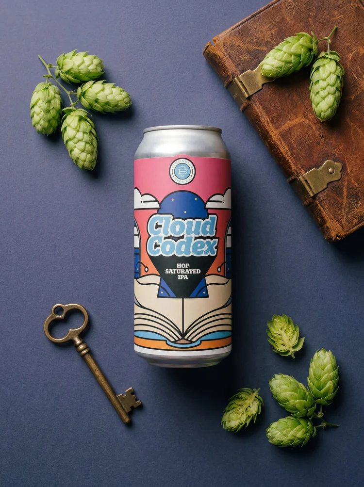 Cloud Codex campaign image: Book, key and hops flat lay