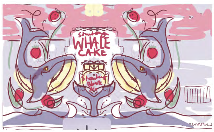 Strawberry Whale Cake: Digital concept sketch, artwork by Tim Fealey