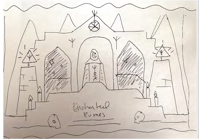 Enchanted Ruins: Pencil sketch on paper, artwork by Tim Fealey