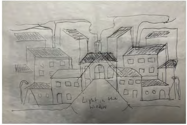 Light in the Window: Pencil sketch on paper, artwork by Tim Fealey