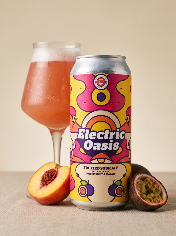 Electric Oasis campaign image: Studio can, glass and fruit