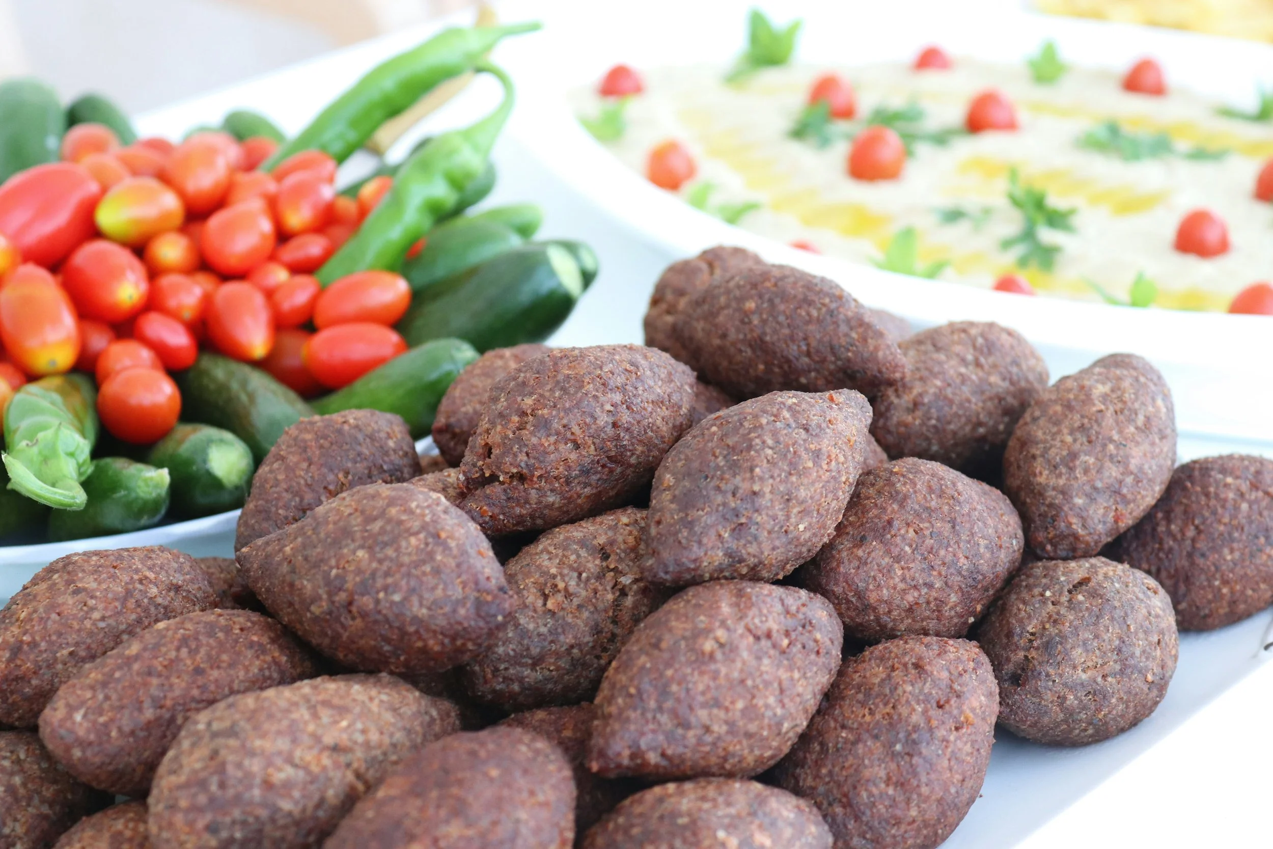 Lebanese kubbeh mezze platter spread