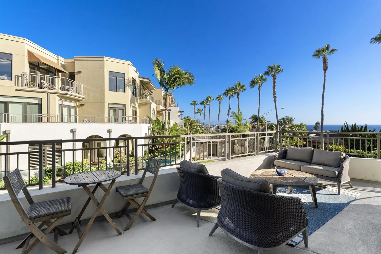 Furnished ocean-view corner condo at 5460 La Jolla Blvd, Unit G201, in Bird Rock, La Jolla