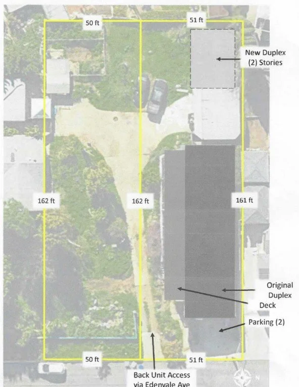 Site study for a new duplex behind 4626-28 Edenvale Ave