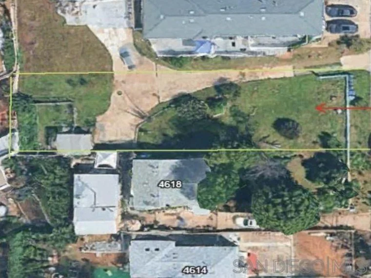 Aerial of the 8,143 SF R-1 lot at 4628 Edenvale Ave, La Mesa