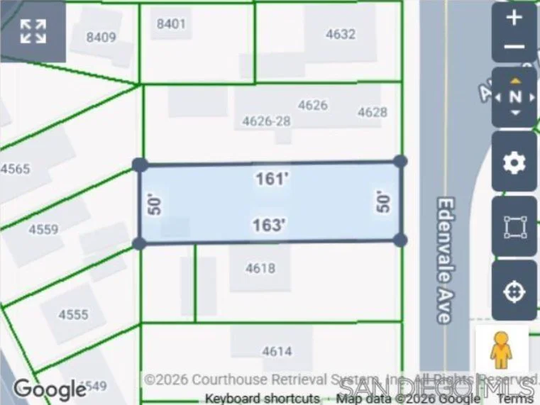 Parcel map for APN 494-661-20-00, Edenvale Ave La Mesa