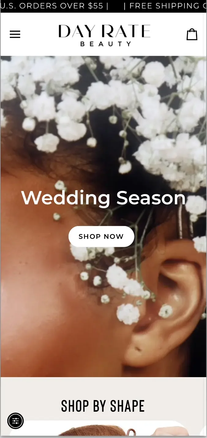 Day Rate Beauty website on mobile