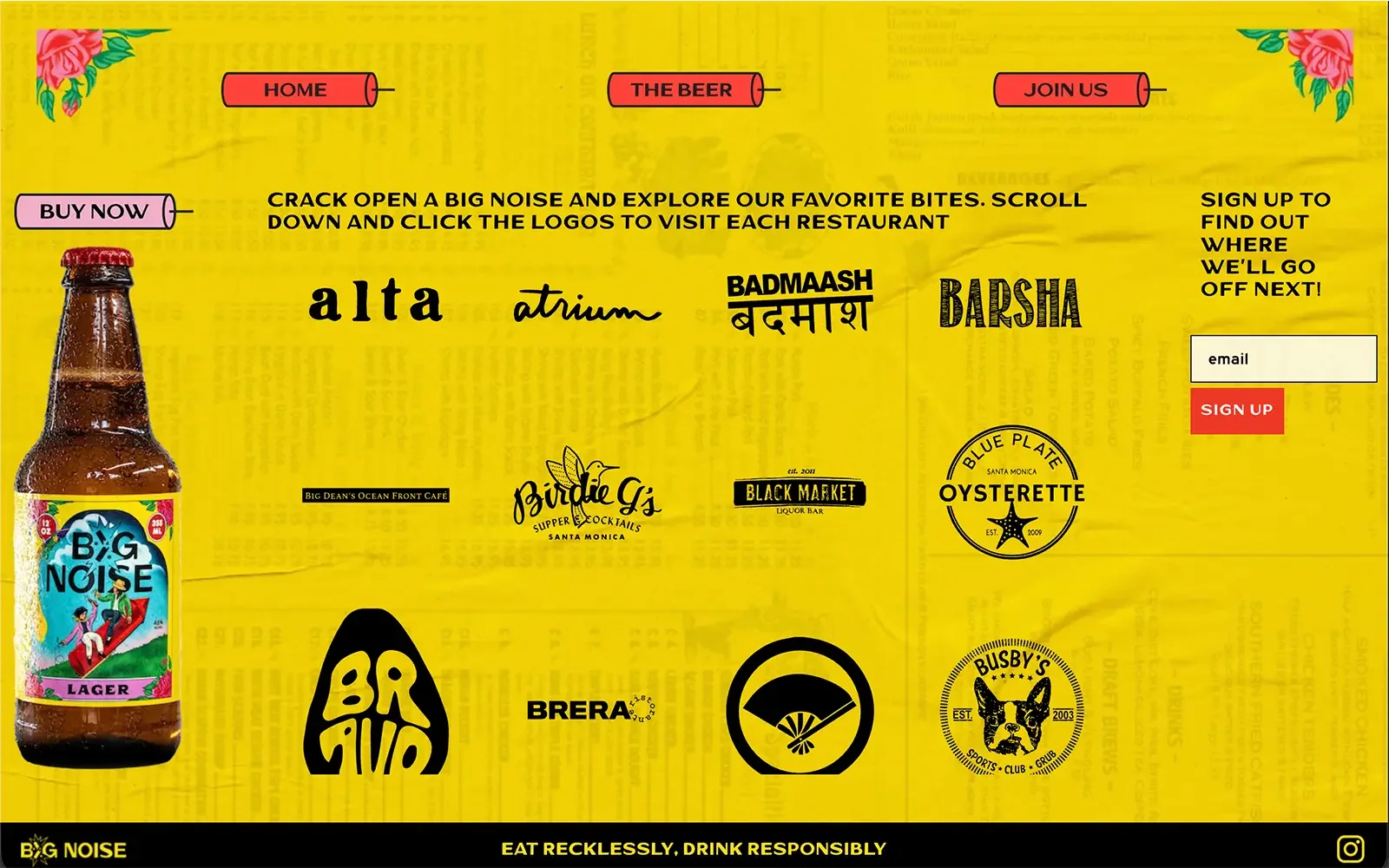 Big Noise Beer website, desktop view