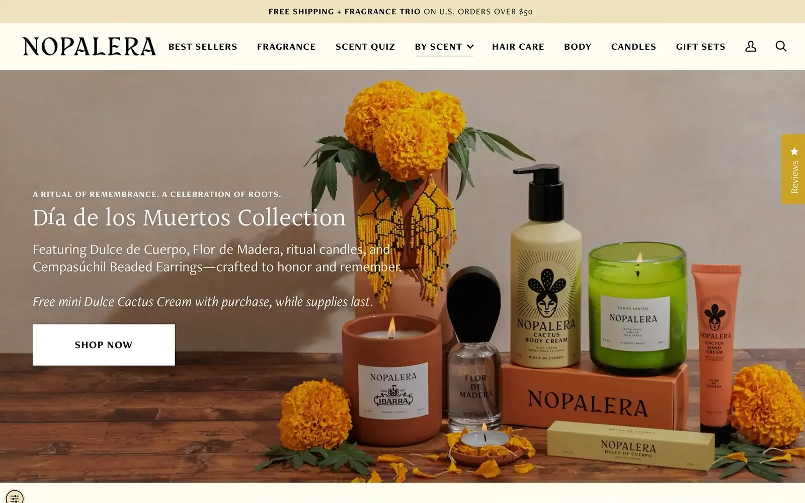 Nopalera website, desktop view