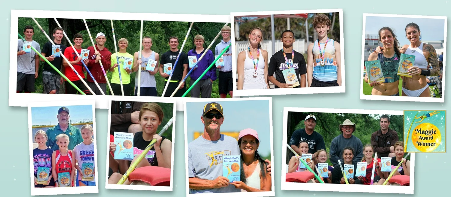 Collage of pole vault clubs and camps giving Maggie Awards