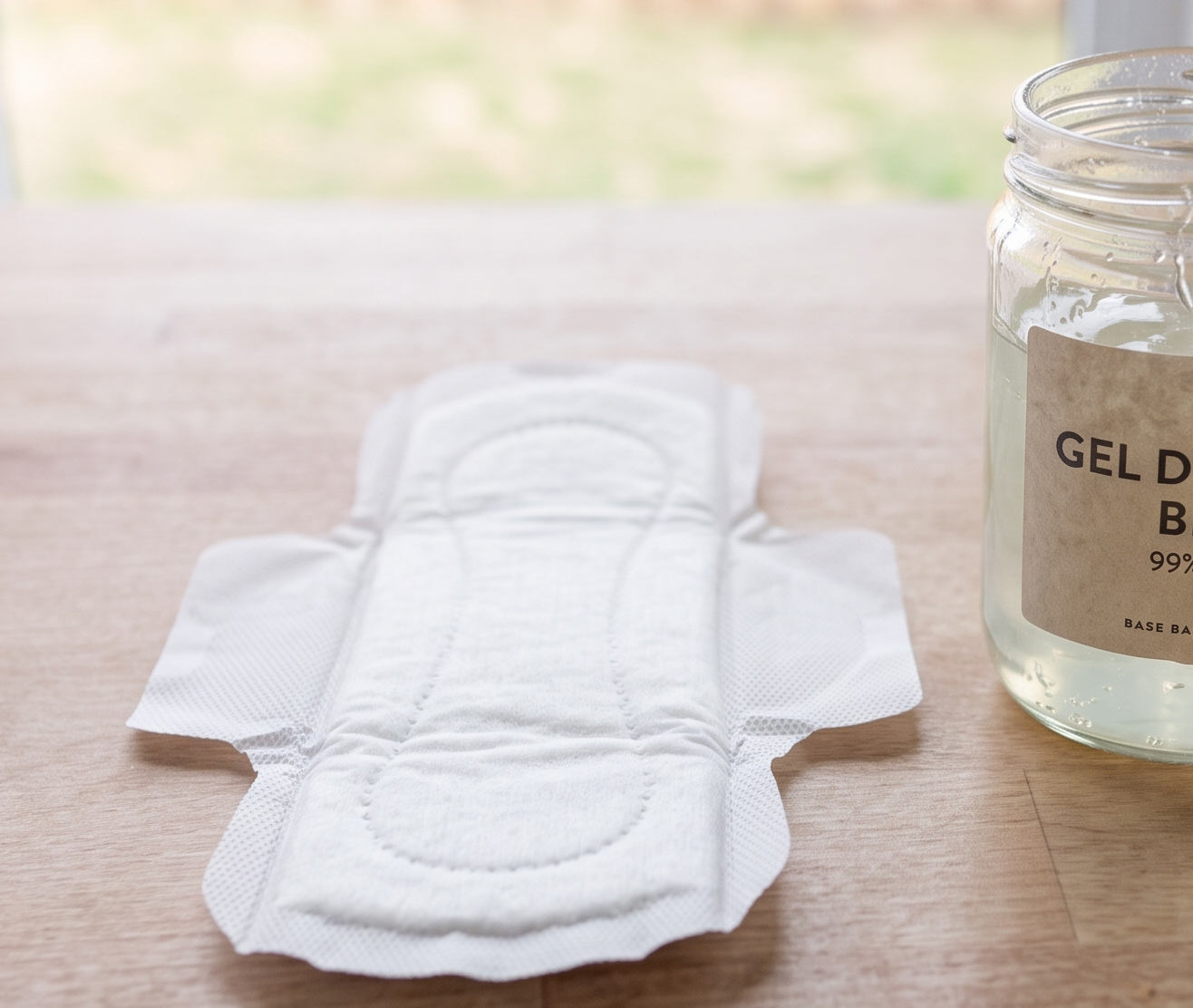 Applying pure aloe gel to a towel for postpartum padsicle