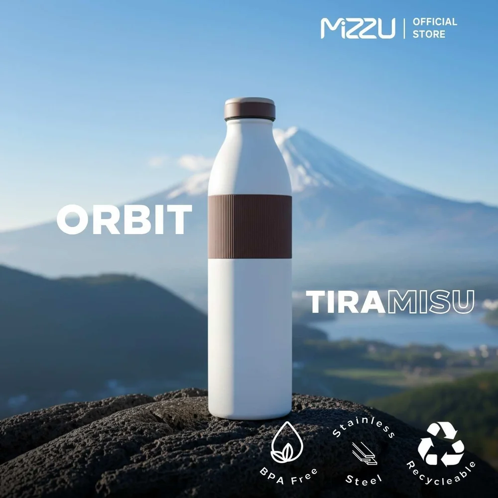 Portofolio AHA: konten botol Mizu dengan latar pegunungan