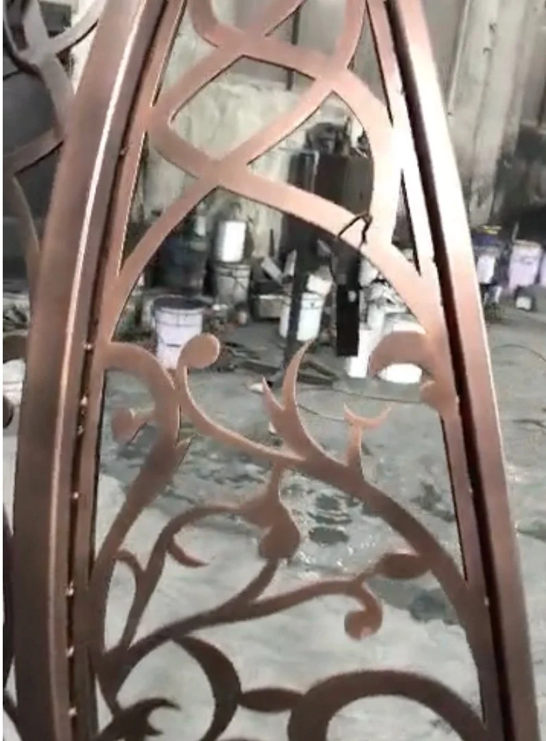 Detailed view of the antiqued floral metalwork