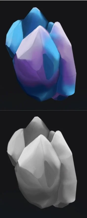 Grey and colored 3D studies of the snow-covered mountain forms