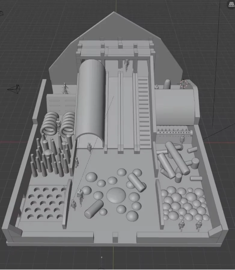 Grey 3D model showing the full layout of Yeti Mine Adventure