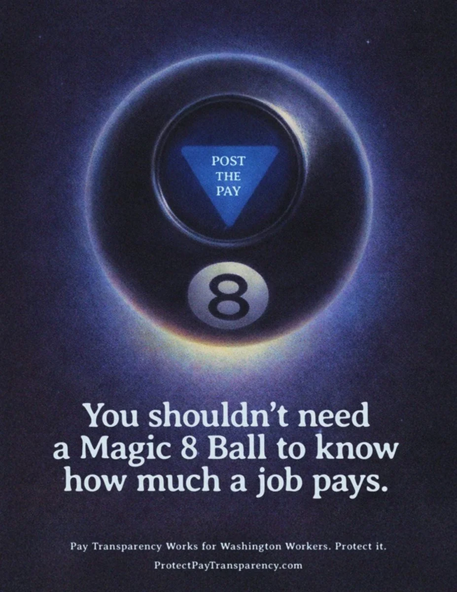 Protect Pay Transparency mailer with a Magic 8 Ball
