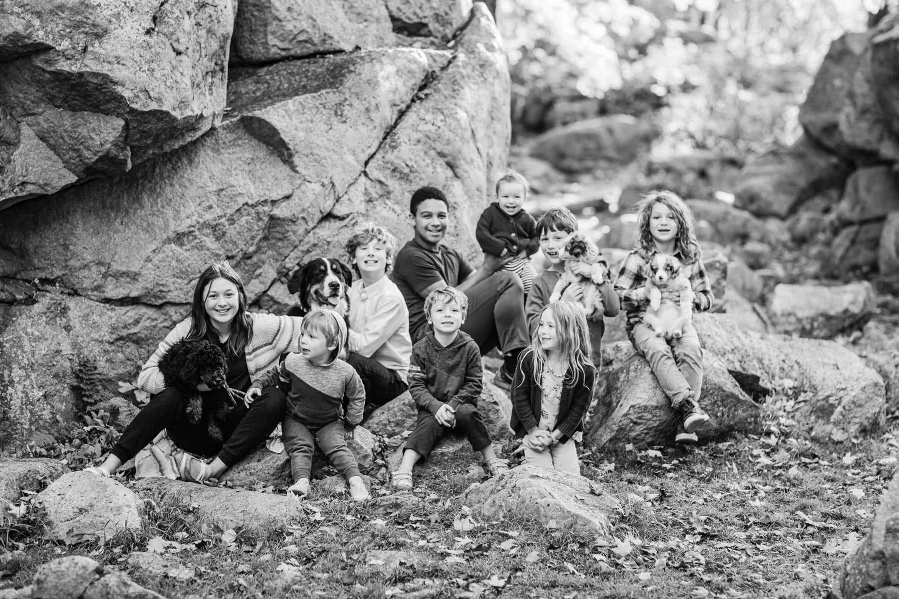 The Stokes family, black-and-white family photograph
