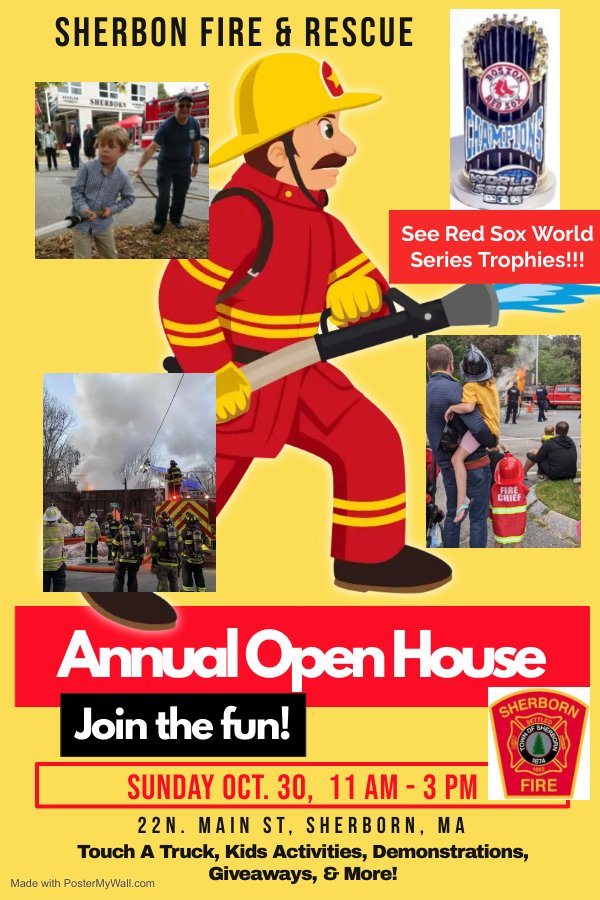 Sherborn Fire & Rescue Annual Open House

October 30 | 11am-3pm

Come down to the SFD to meet YOUR Firefighters, check out the station and the trucks, and get your photo with the 2007 & 2013 Red Sox World Series trophies!

Touch A Truck, Kids Activit