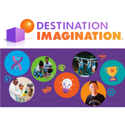 Destination Imagination Logo, Graphics and Photos of Students and STEM activities