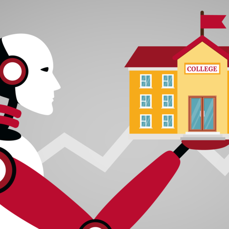 Illustration Robot holding college building