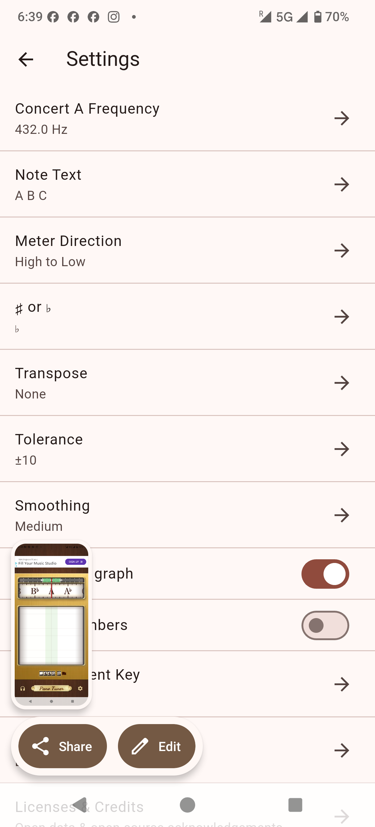 PanoTuner settings with Concert A Frequency set to 432 Hz
