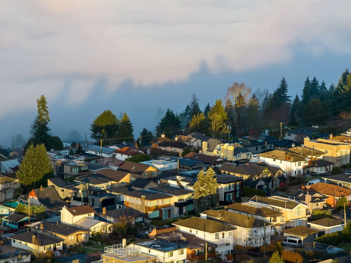 A Burnaby neighbourhood on a foggy morning