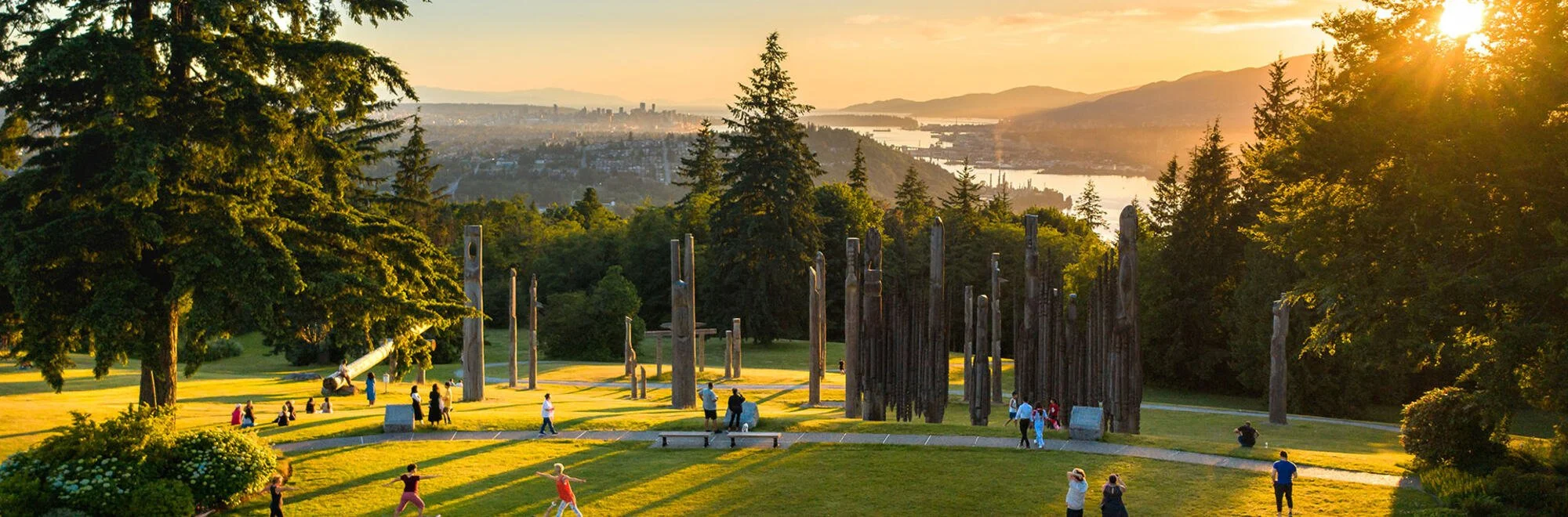 Families at Kamui Mintara on Burnaby Mountain at sunset