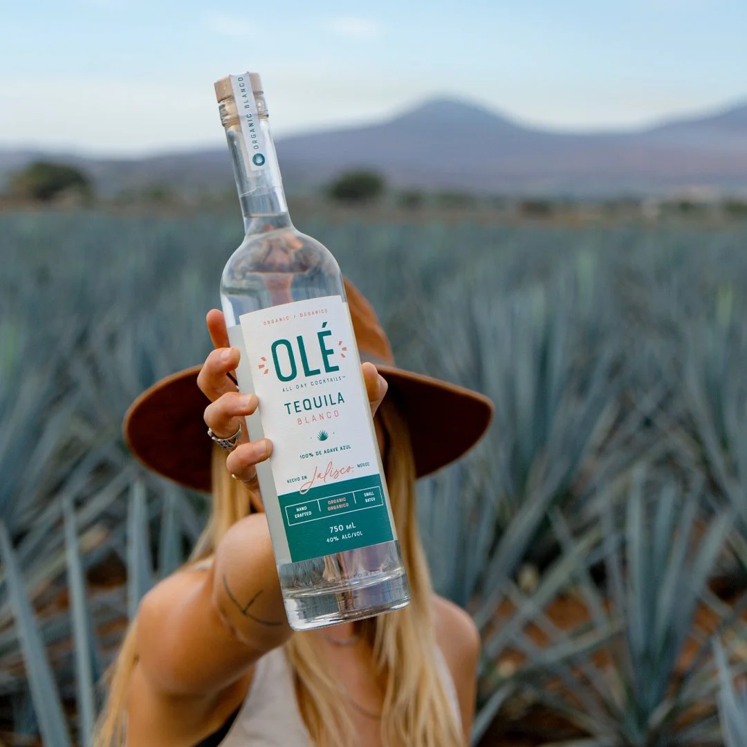 Olé Cocktails Tequila bottle label and strap design