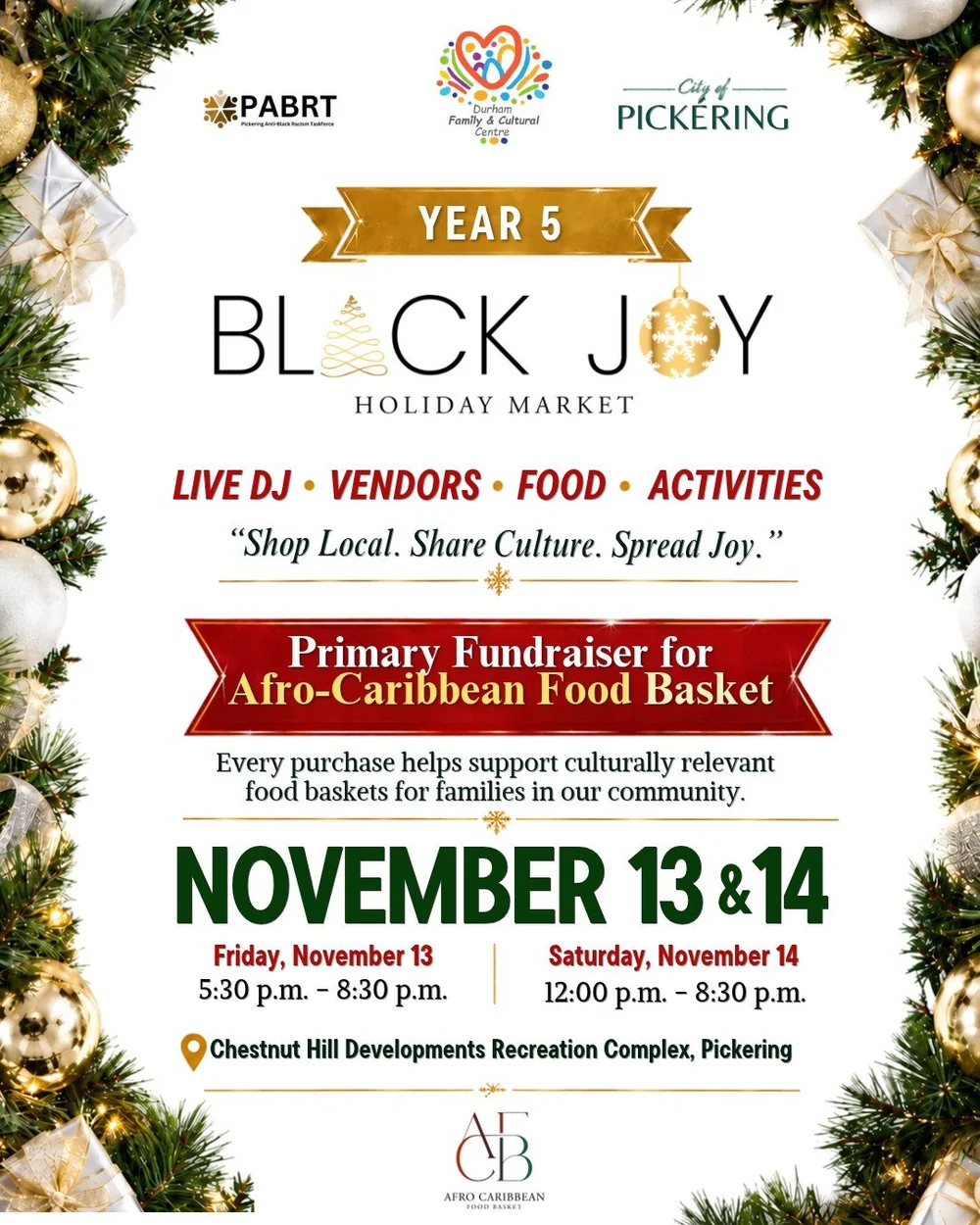 Year 5 Black Joy Holiday Market flyer: Nov 13 and 14, fireworks and family fun