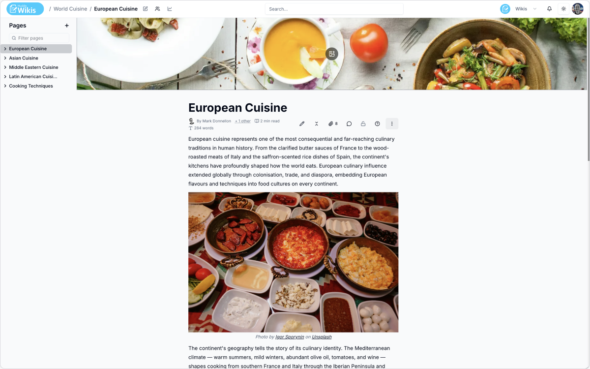 New page menu in Huddo Wikis