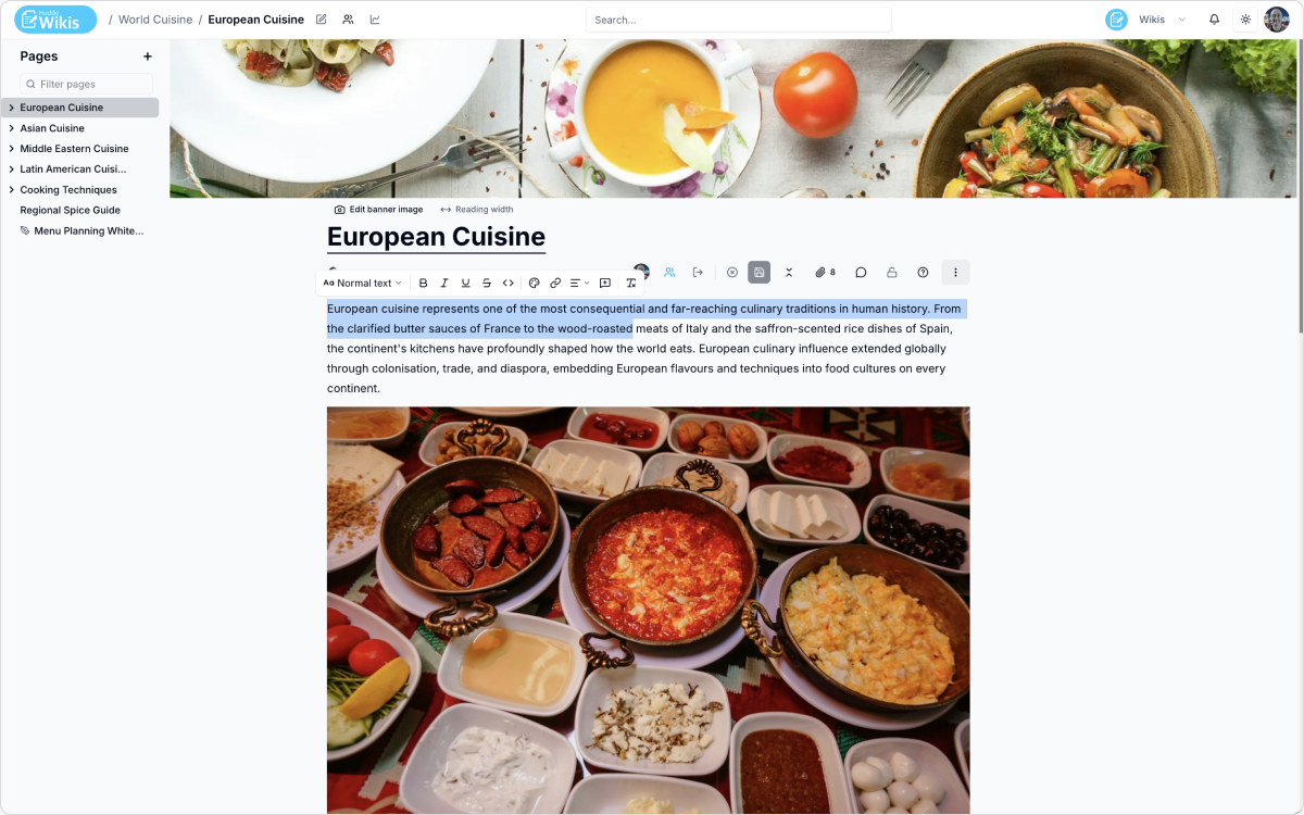 Huddo Wikis editor formatting toolbar