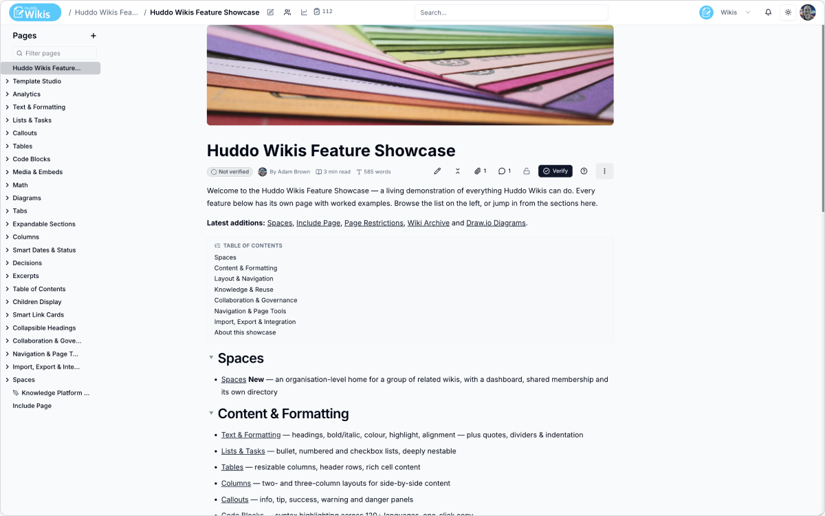 Huddo Wikis interface