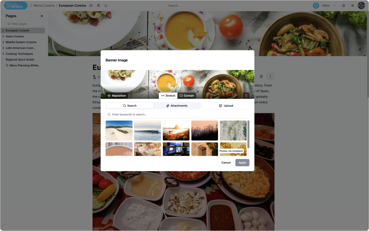 Banner image picker in Huddo Wikis