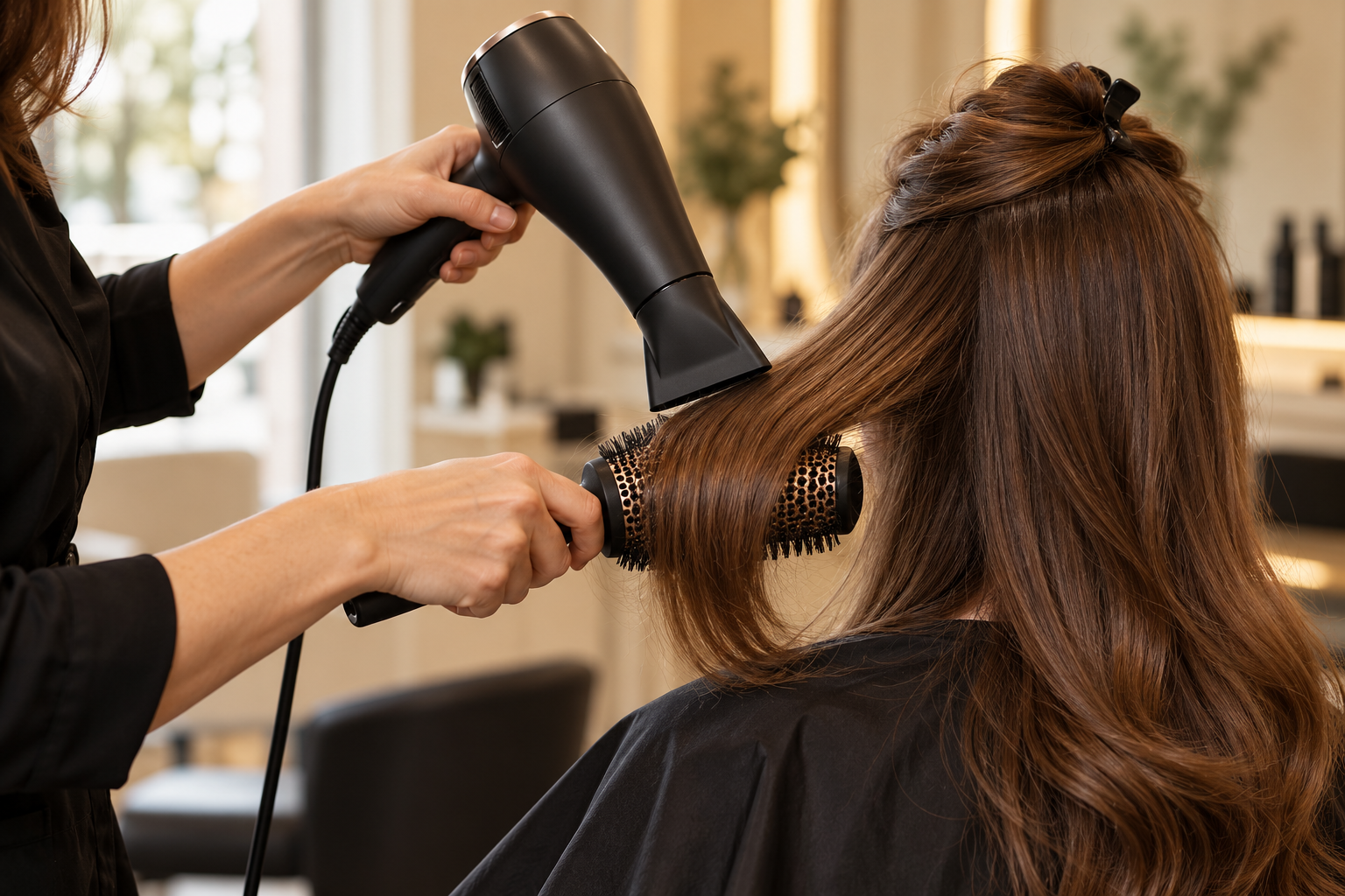 Blow-dry styling with a round brush
