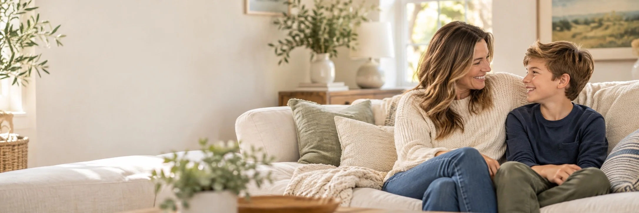 Illustrative image of a parent and child sharing a warm moment at home