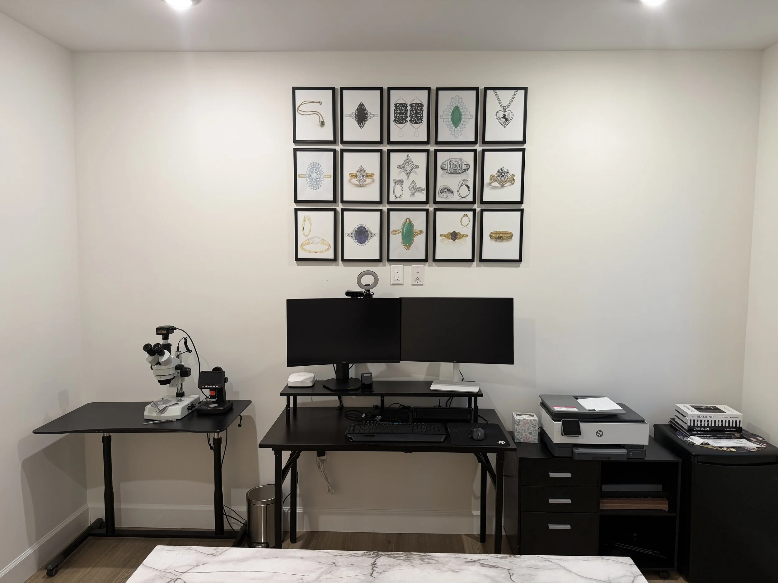 A. D'Mae Diamonds private jewelry studio in West Los Angeles, appointment-only consultation space