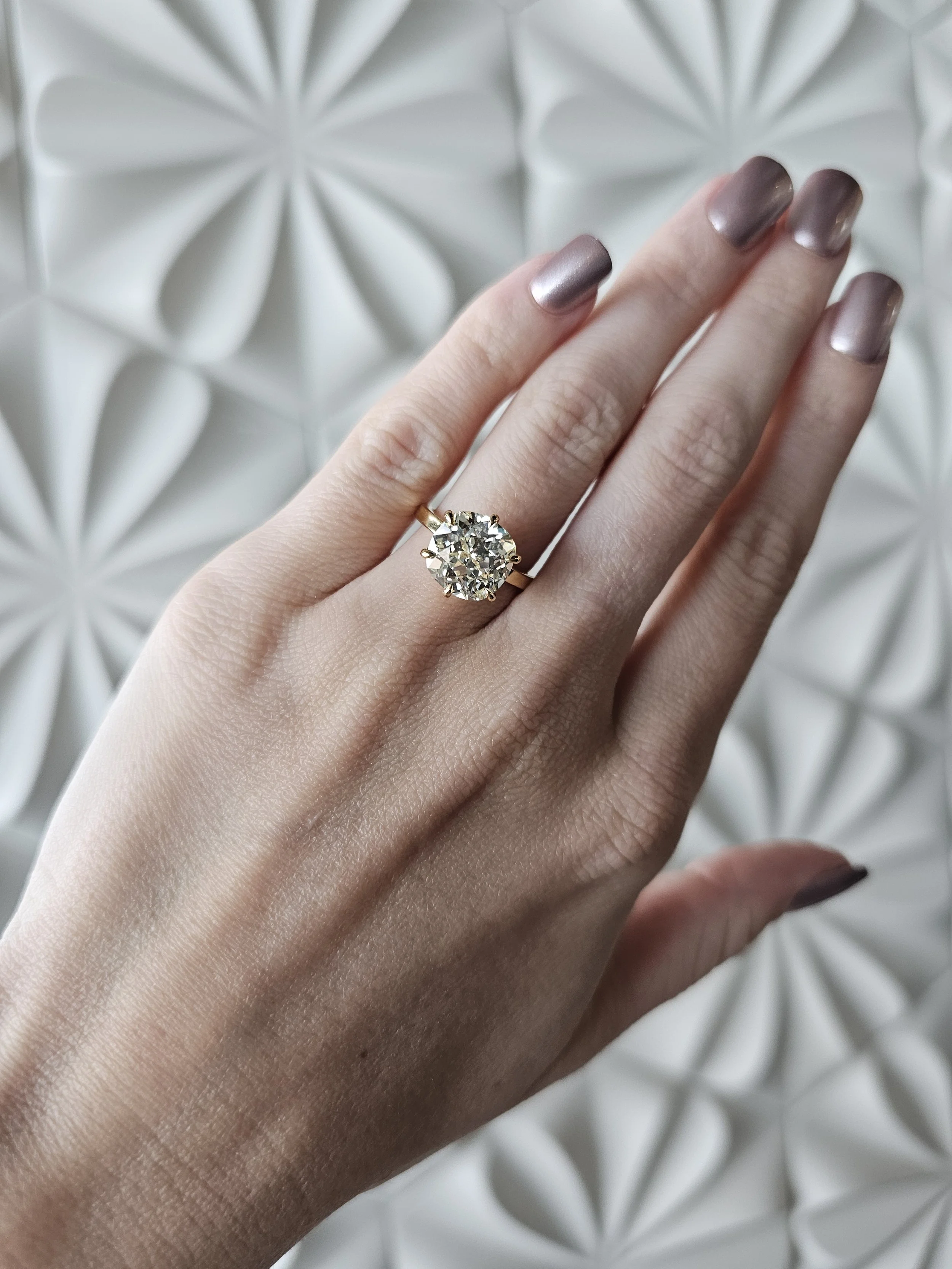 Custom Old Mine Cut Diamond Engagement Ring by Los Angeles jeweler A. D'Mae Diamonds