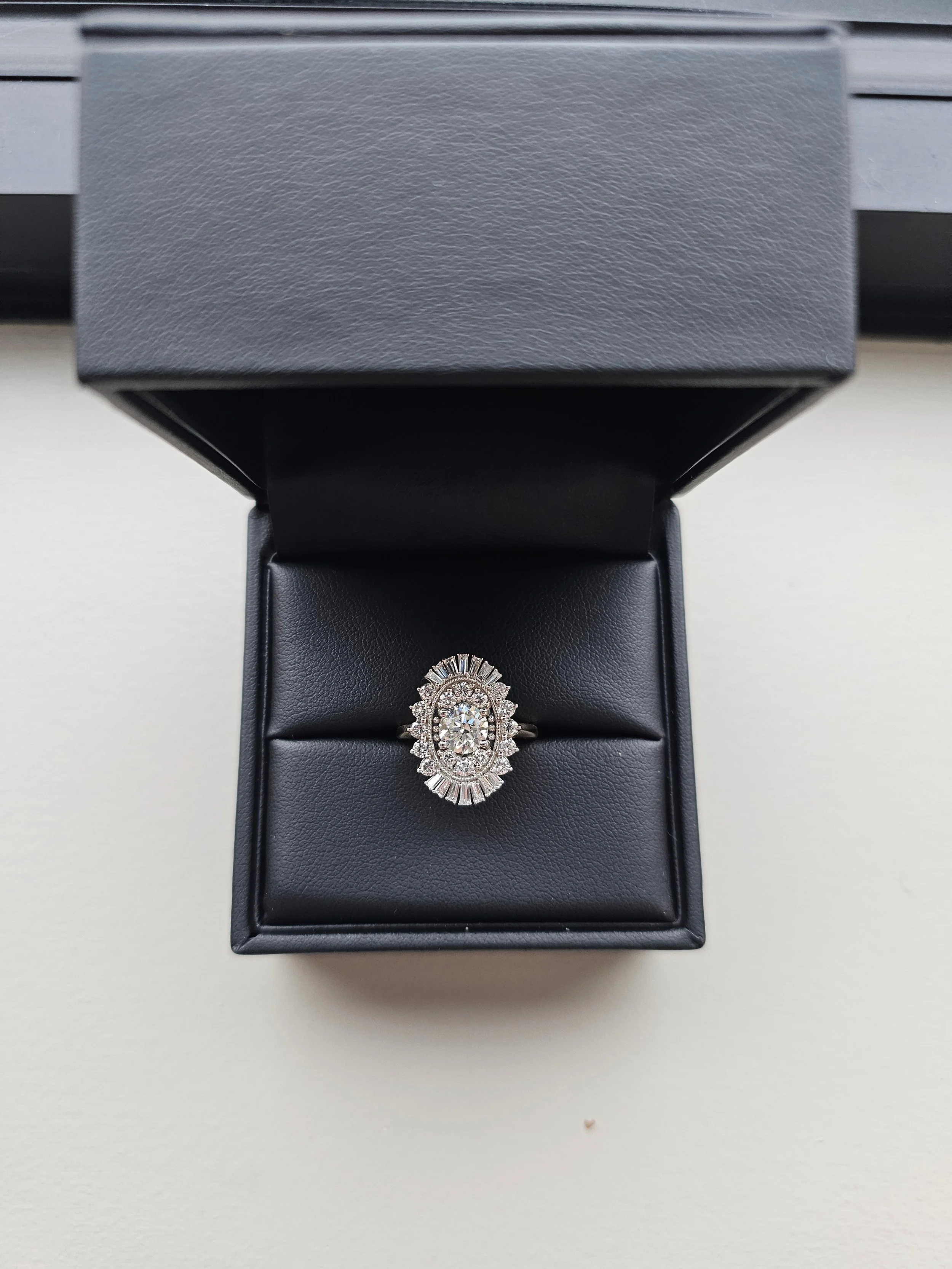Heirloom diamond cluster engagement ring redesigned by A. D'Mae Diamonds in Los Angeles