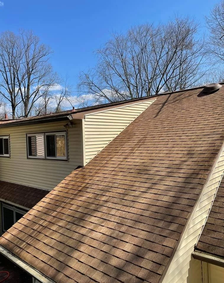 Roof cleaning after Maryland clean shingles black streak removed