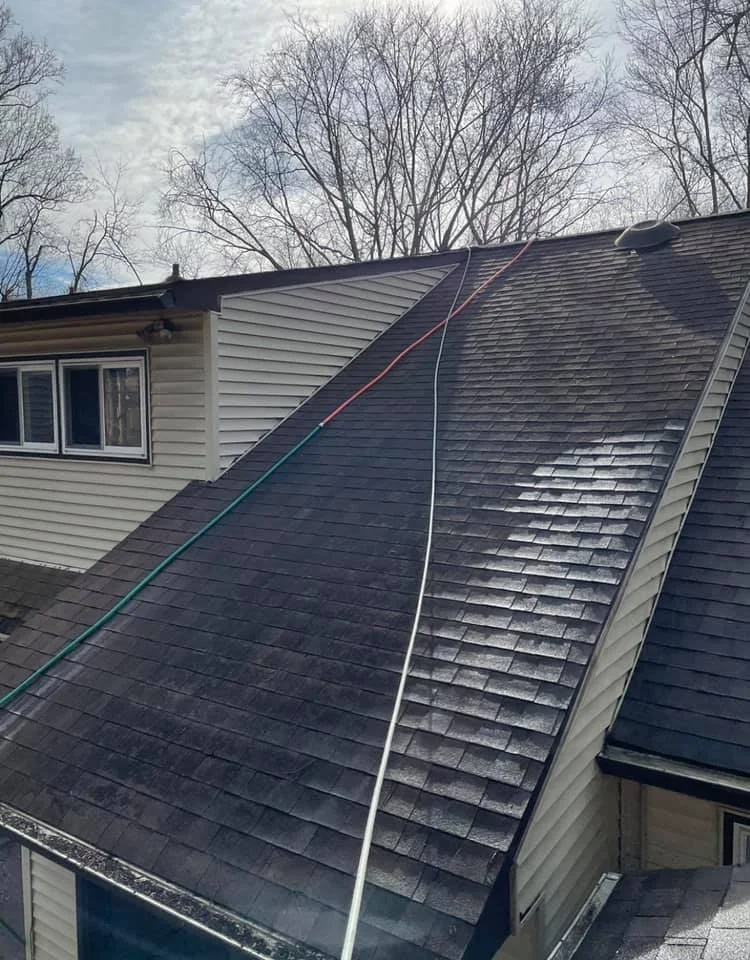 Roof cleaning before Maryland black streaks algae shingles
