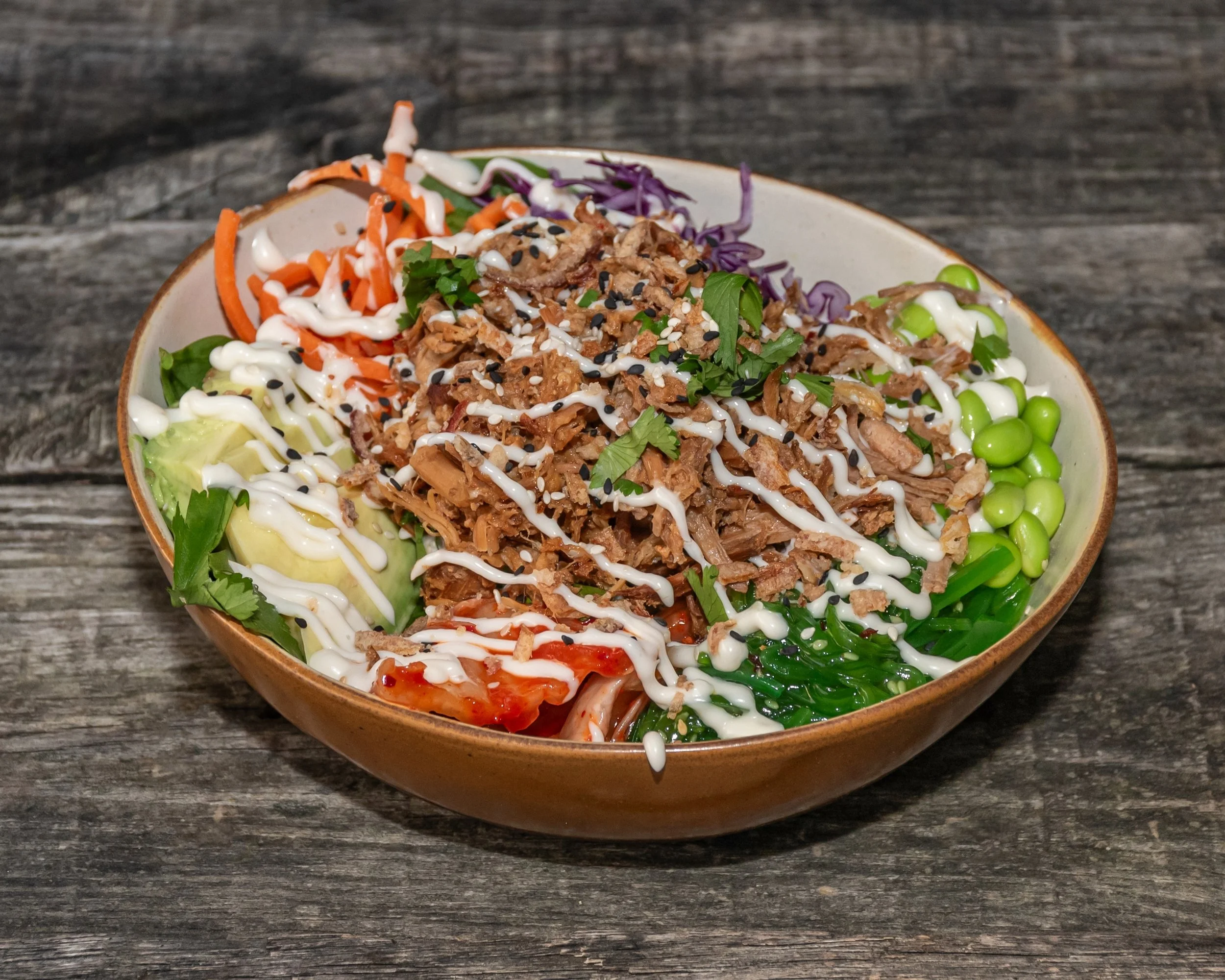 Hawaiian pulled pork poke bowl