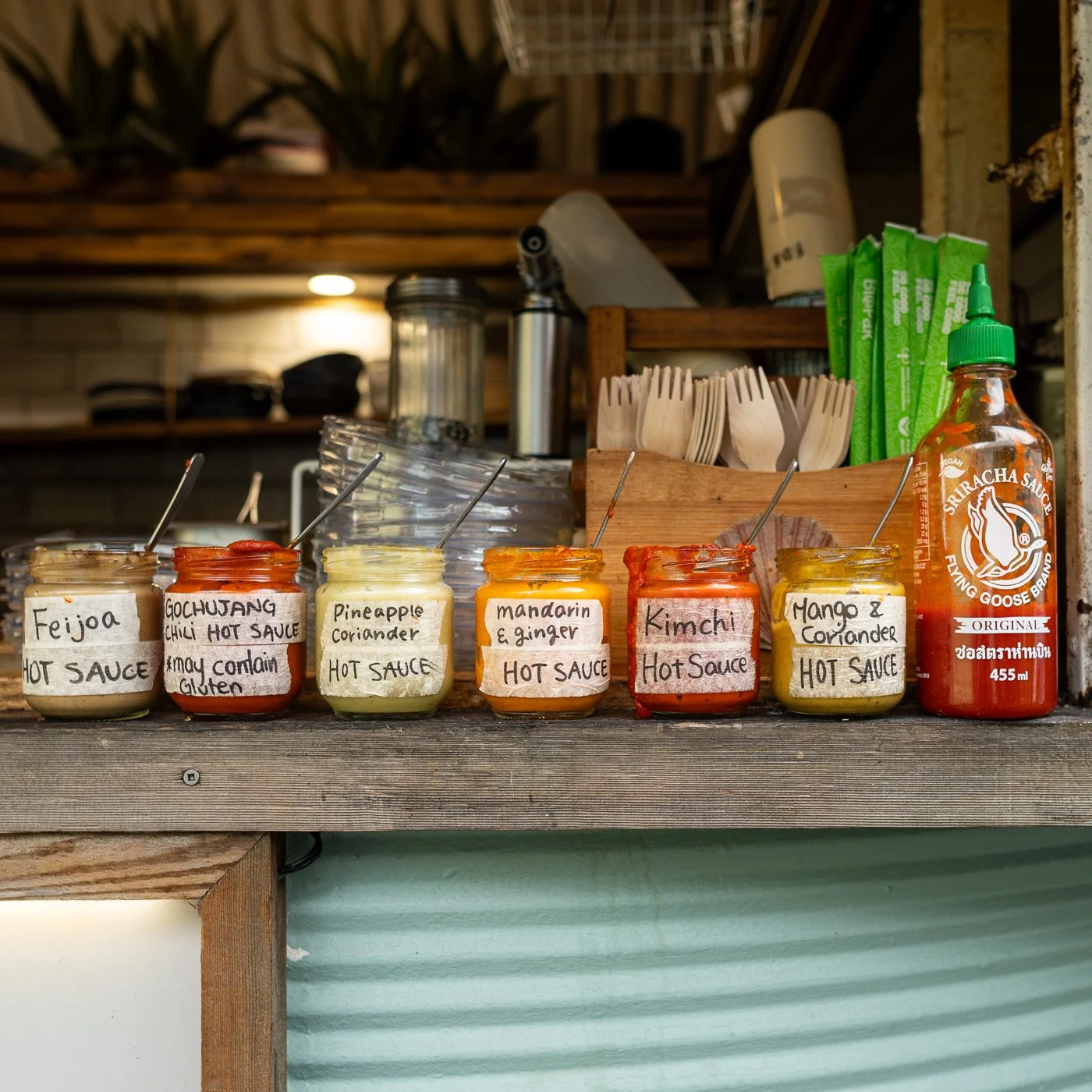 Kahakai house sauces arranged together
