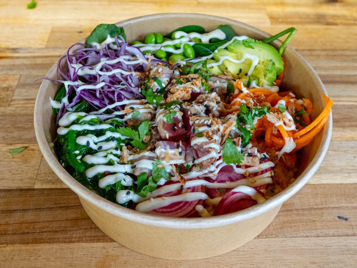 Torched miso glazed aburi poke bowl