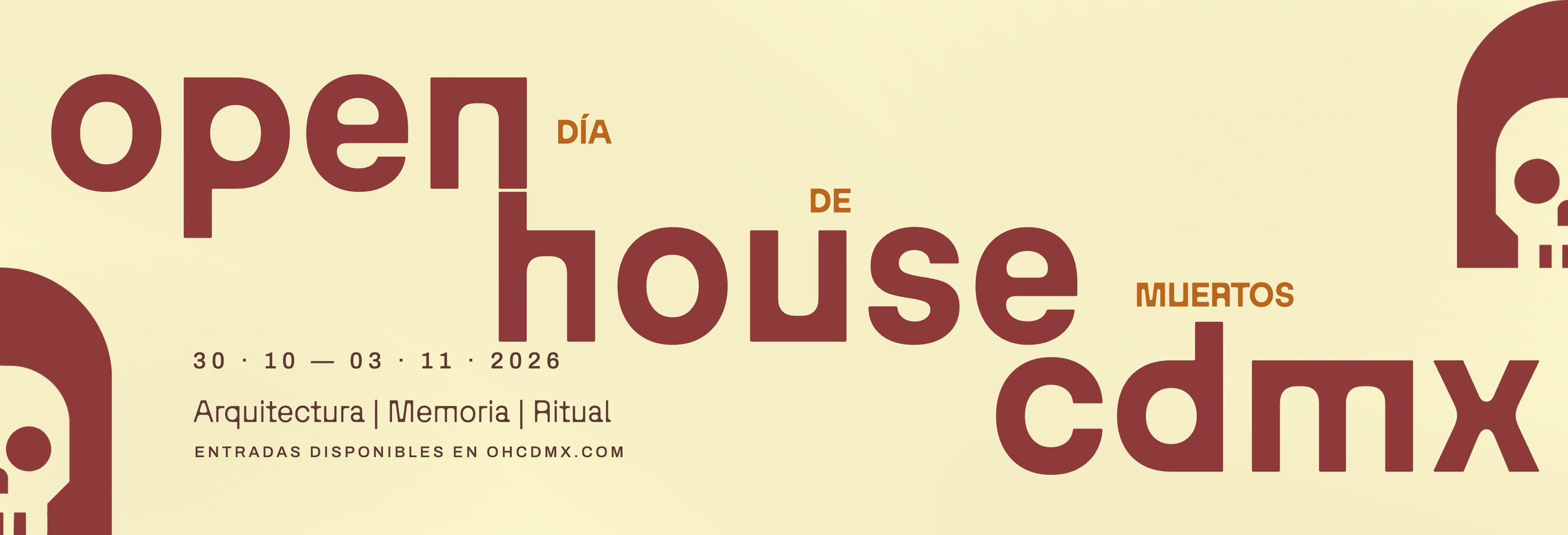 Cartel de Open House CDMX Día de Muertos 2026, del 30 de octubre al 3 de noviembre.