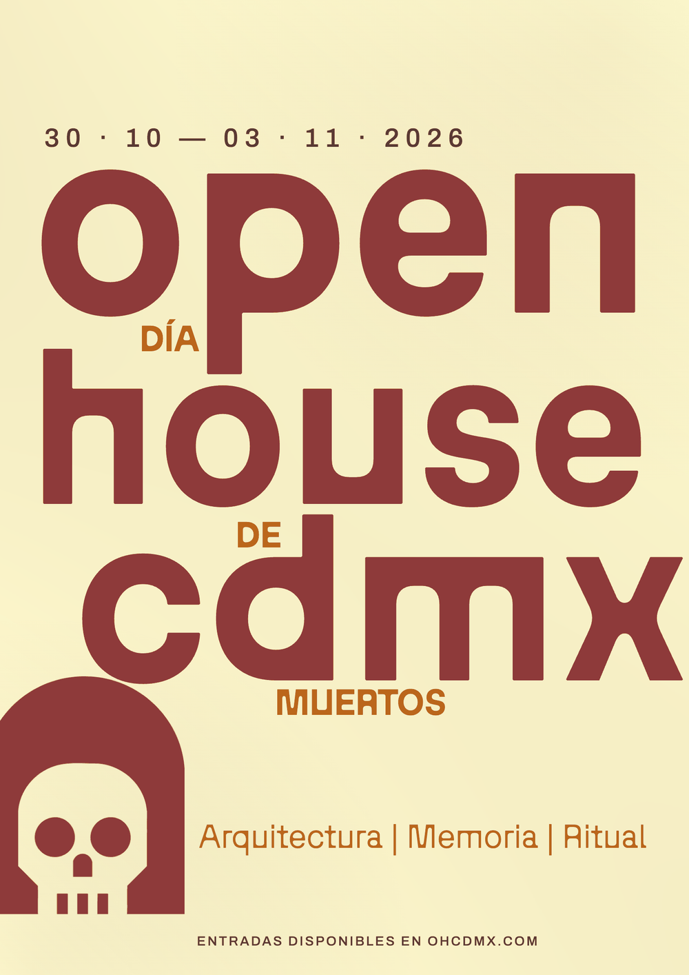 Cartel vertical de Open House CDMX Día de Muertos 2026.
