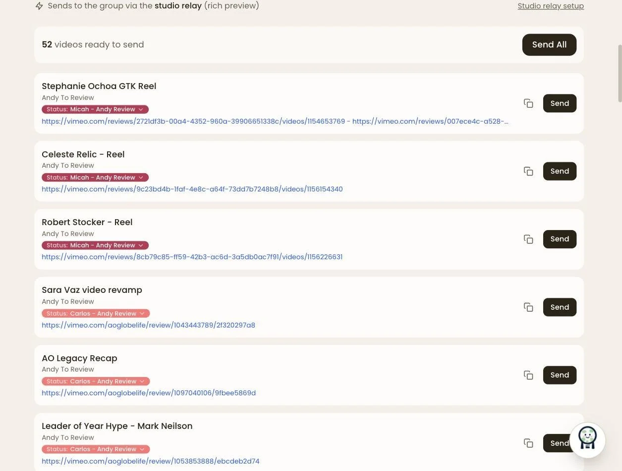 Review Queue - videos with live Monday statuses