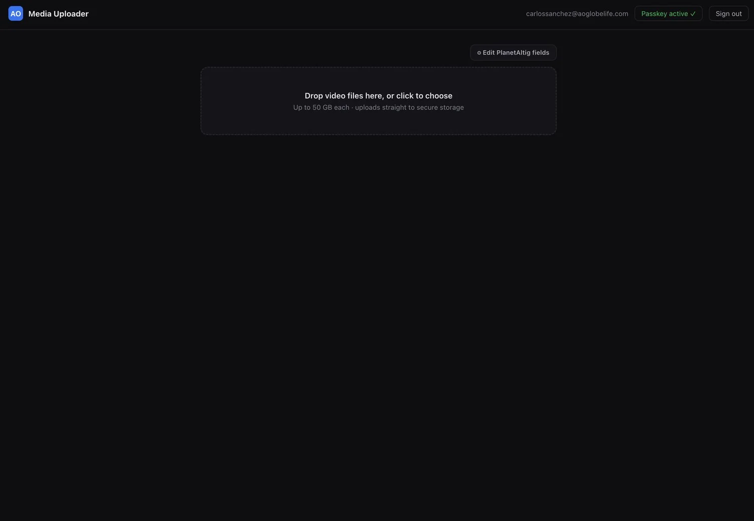 Media Uploader - main screen